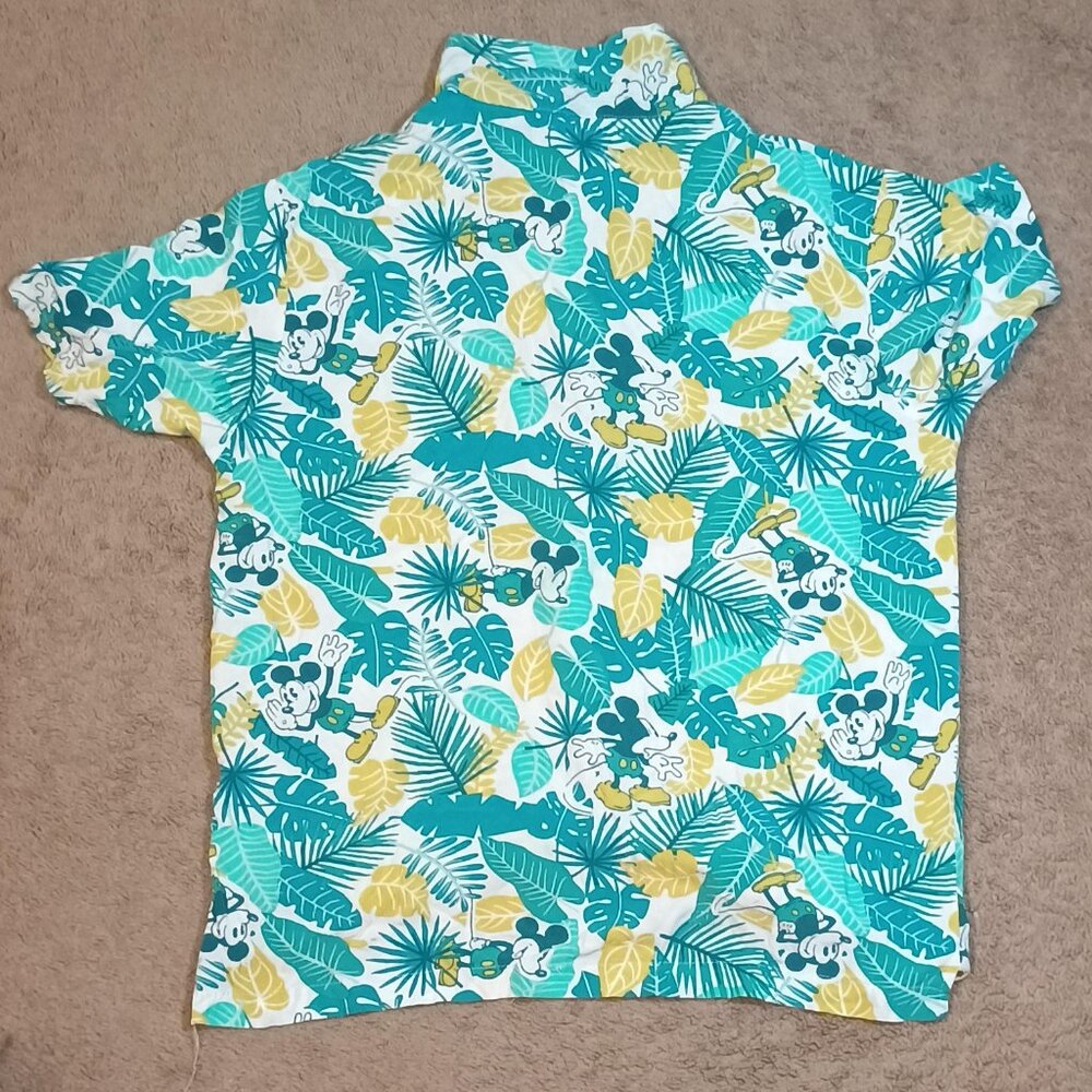 Disney/Mickey Mouse Hawaiian Shirt/Men M/Teal White Yellow/Tropical Vacation Alo - Picture 8 of 8